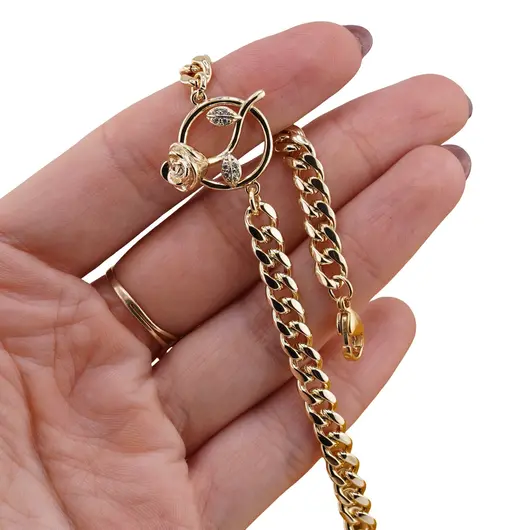 Bratara Cupru placat cu aur galben 18k, cu charm trandafir, imagine 3