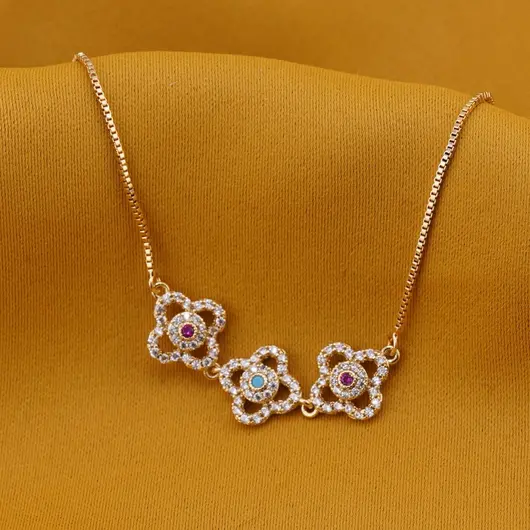 Bratara Cupru placat cu aur galben 18k, cu charmuri trifoi si zirconii, imagine 2