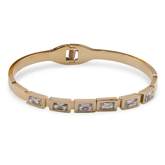Bratara cupru placat cu aur galben 18k cu zirconii dreptunghiulare baguette