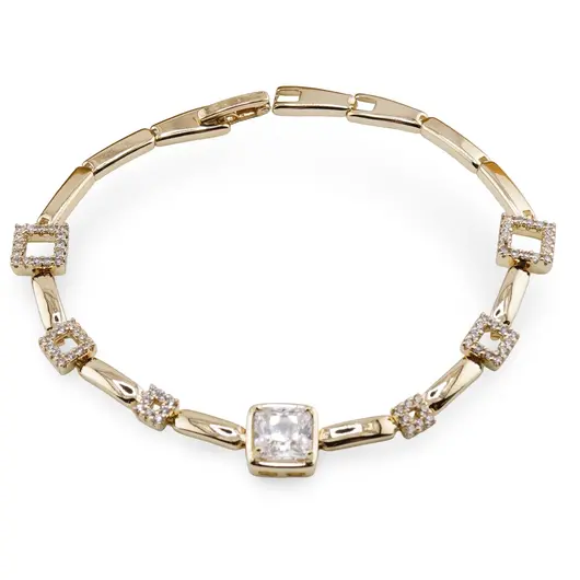 Bratara Cupru placat cu aur galben 18k, cu zirconii si element central patrat
