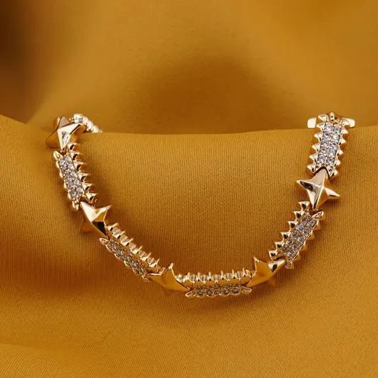 Bratara Cupru placat cu aur galben 18k, cu zirconii si stelute, imagine 2
