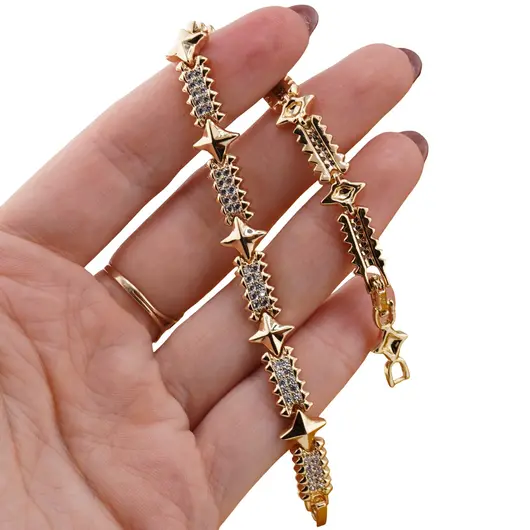 Bratara Cupru placat cu aur galben 18k, cu zirconii si stelute, imagine 3