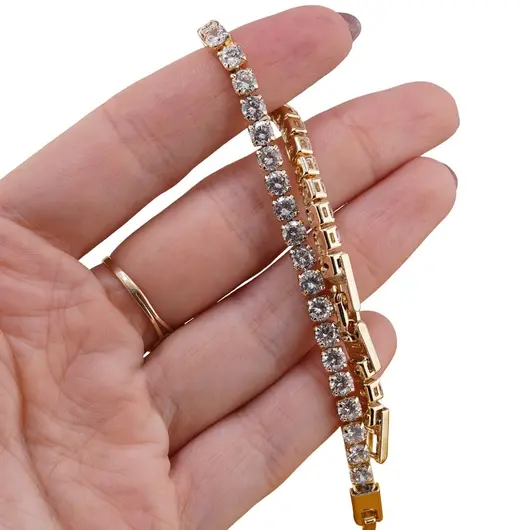 Bratara Cupru placat cu aur galben 18k, model box cu zirconii incrustate, imagine 3