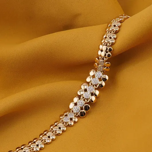 Bratara Cupru placat cu aur galben 18k, model floral si zirconii incrustate, imagine 2