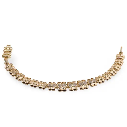 Bratara Cupru placat cu aur galben 18k, model floral si zirconii incrustate