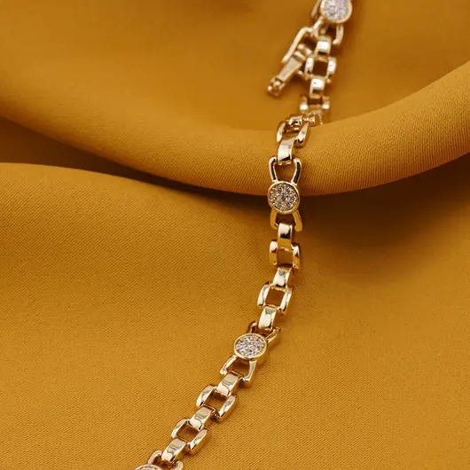 Bratara Cupru placat cu aur galben 18k, model fundite cu zirconii incrustate, imagine 2