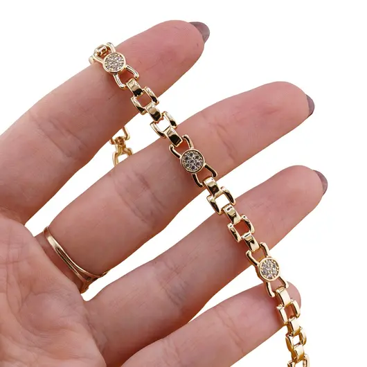Bratara Cupru placat cu aur galben 18k, model fundite cu zirconii incrustate, imagine 3