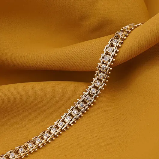 Bratara Cupru placat cu aur galben 18k, model tennis dublu cu zirconii incrustate, imagine 2