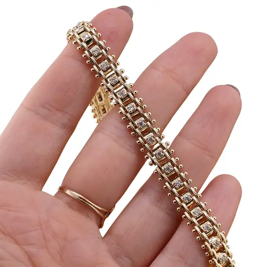 Bratara Cupru placat cu aur galben 18k, model tennis dublu cu zirconii incrustate, imagine 3