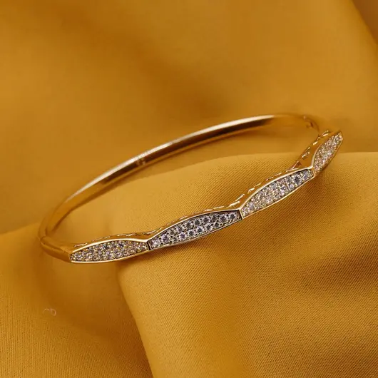 Bratara cupru placat cu aur galben 18k model valuri si zirconii, imagine 2