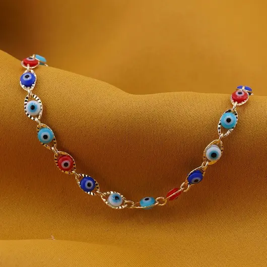 Bratara Cupru placat cu aur galben 18k, ochi protector multicolor, imagine 2