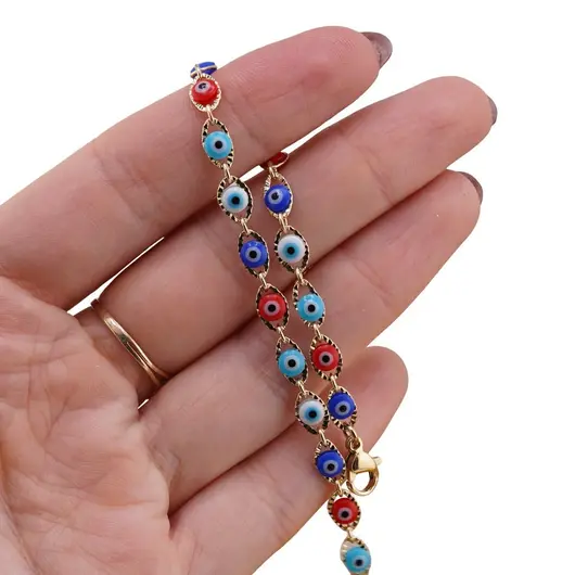 Bratara Cupru placat cu aur galben 18k, ochi protector multicolor, imagine 3