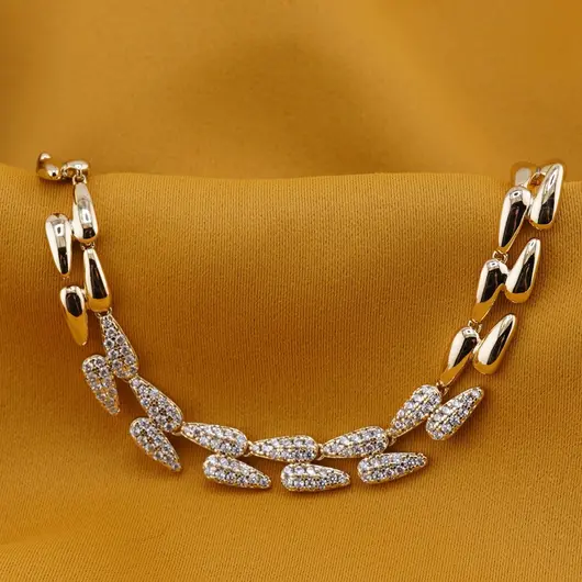Bratara Cupru placat cu aur galben 18k, picaturi si zirconii, imagine 2