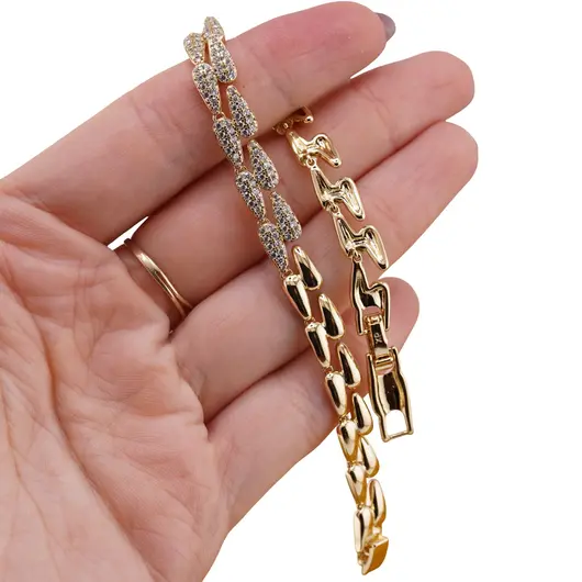 Bratara Cupru placat cu aur galben 18k, picaturi si zirconii, imagine 3
