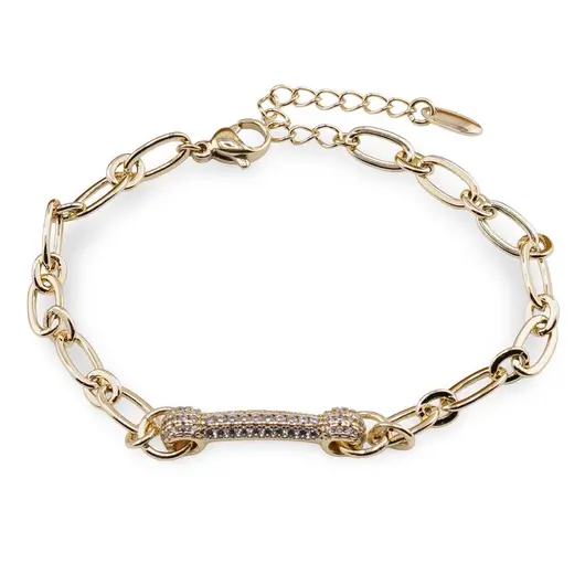 Bratara Cupru placat cu aur galben 18k, reglabila, cu zale mari si charm cu zirconii