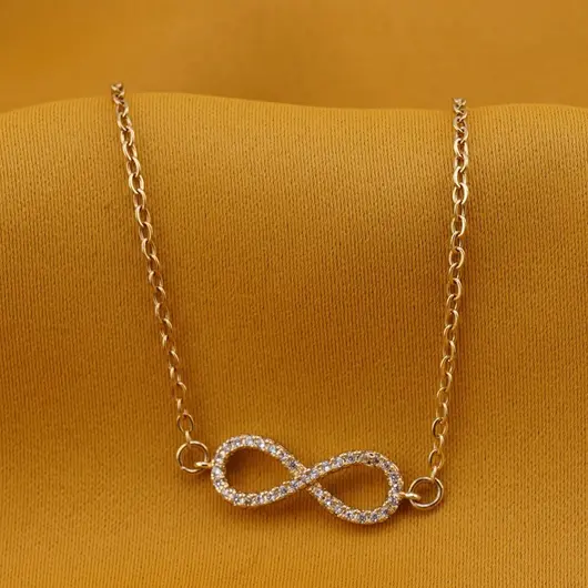 Bratara Cupru placat cu aur galben 18k, reglabila, cu zale mici si charm infinit cu zirconii, imagine 2