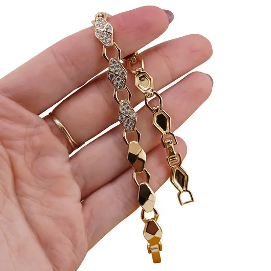 Bratara Cupru placat cu aur galben 18k, rombica cu zirconii, imagine 3