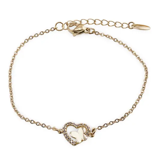 Bratara Cupru placat cu aur galben 18k, zale mici, charm cu inima si fluture