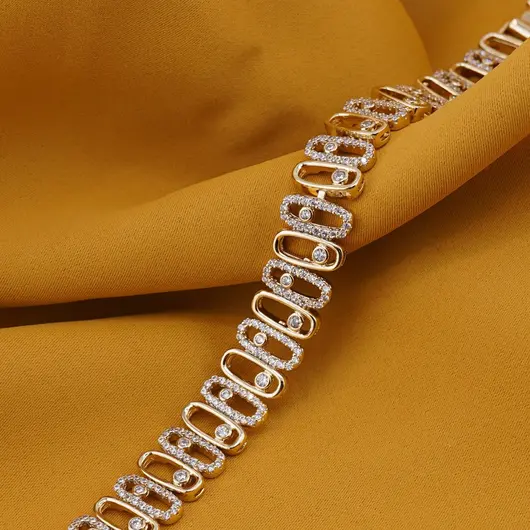 Bratara Cupru placat cu aur galben 18k, zale ovale si zirconii centrale, imagine 2