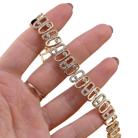 Bratara Cupru placat cu aur galben 18k, zale ovale si zirconii centrale, imagine 3