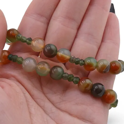 Colier Agat verde cu galben 8mm si Jad discuri fatetate 4mm, imagine 3