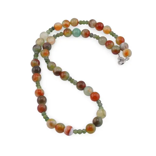 Colier Agat verde cu galben 8mm si Jad discuri fatetate 4mm