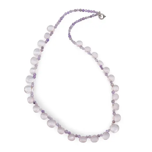 Colier Ametist sfere 3mm si Cuart roz briolete 7-9mm