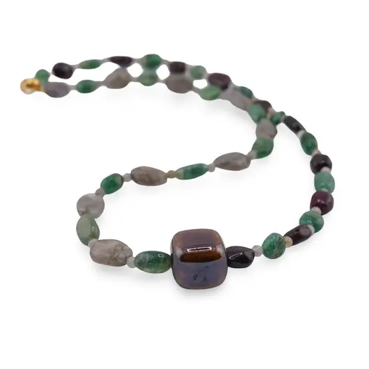 Colier Aventurin, Granat si Labradorit neuniform 8-12mm si Labradorit sfere 3mm cu element cub 12mm, imagine 2