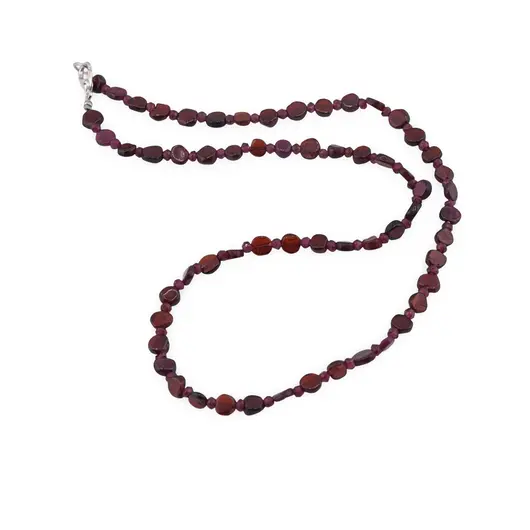 Colier Granat banuti 5-6mm si discuri fatetate 3mm