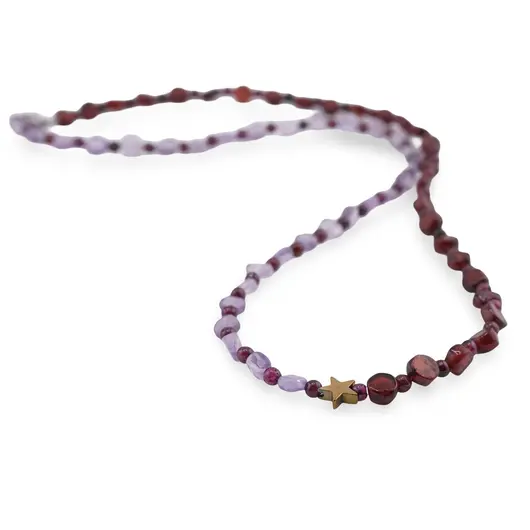 Colier Granat banuti 5mm si sfere 2mm, Ametist banuti 5mm, Hematit steluta aurie, imagine 2