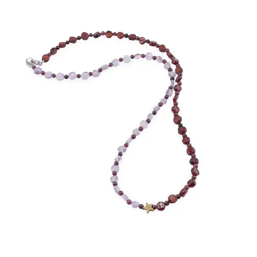 Colier Granat banuti 5mm si sfere 2mm, Ametist banuti 5mm, Hematit steluta aurie