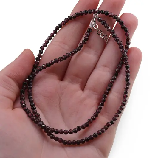 Colier Granat Rhodolit sfere fatetate, 3mm, imagine 3
