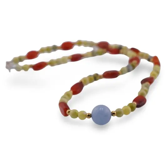 Colier Jad galben sfere 4mm, Carneol neuniform 9-12m, Anglit sfera 10mm si elemente aurii, imagine 2