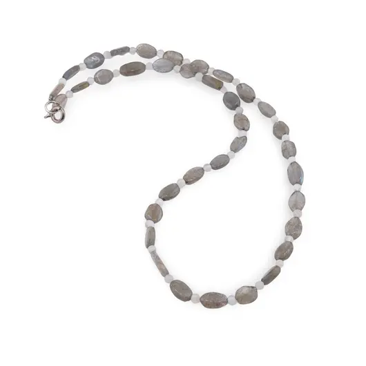 Colier Labradorit neuniform 8-11mm si Piatra lunii sfere 3mm