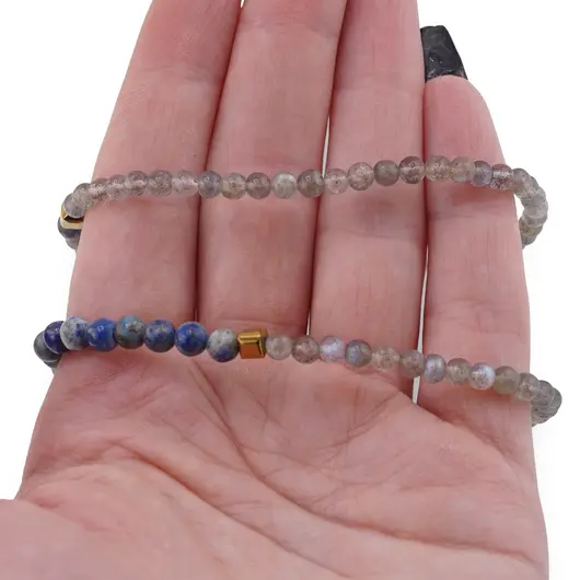 Colier Labradorit sfera 4mm, Lapis lazuli sfera 4mm, Onix neuniform 14mm si Hematit auriu 4mm, imagine 3