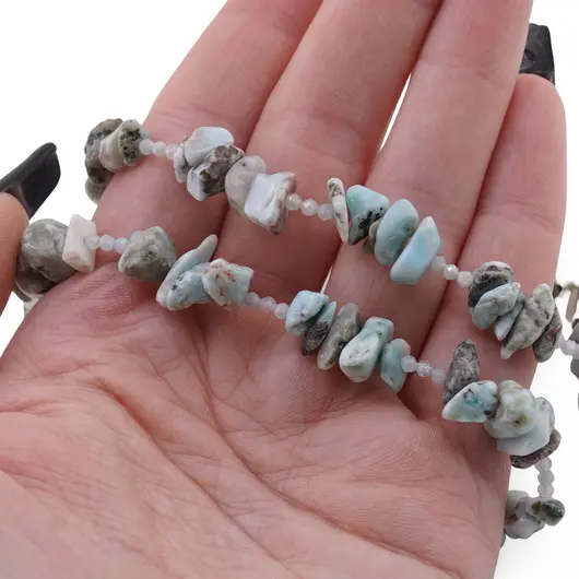 Colier Larimar chips 6-12mm si Acvamarin sfere fatetate 2mm, imagine 3