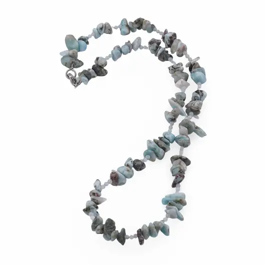 Colier Larimar chips 6-12mm si Acvamarin sfere fatetate 2mm