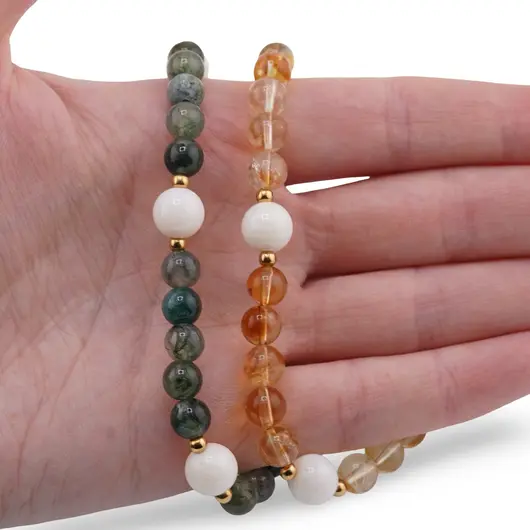 Colier Mossagat sfere 6mm, Citrin sfere 6mm, Coral 8mm si elemente aurii, imagine 3