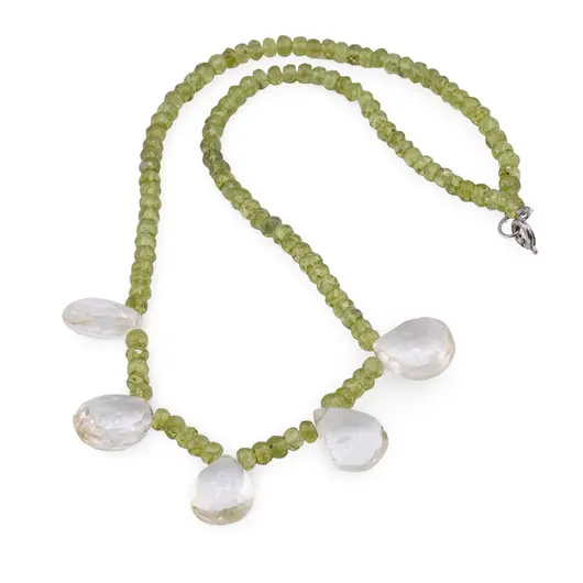 Colier Peridot discuri fatetate 4mm si Citrin briolete 16-17mm