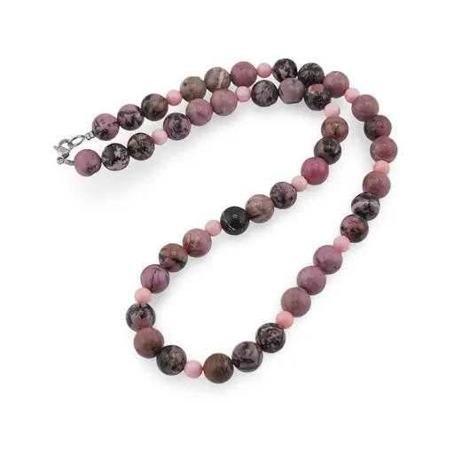 Colier Rodonit sfere 8mm si Coral roz sfere 5mm