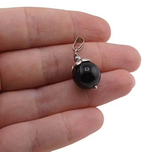 Pandantiv Onix sfera 12mm si element floare, imagine 3
