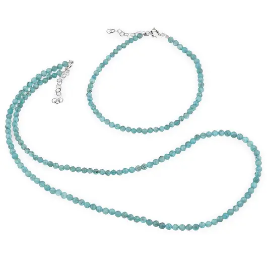 Set bratara si colier Apatit sfere fatetate, 3mm