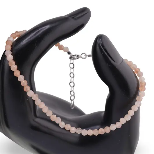 Bratara Piatra Lunii maro sfere fatetate, 3mm, imagine 2