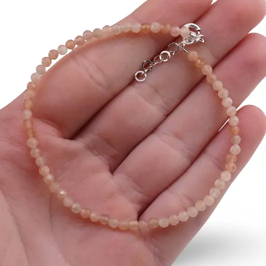 Bratara Piatra Lunii maro sfere fatetate, 3mm, imagine 3