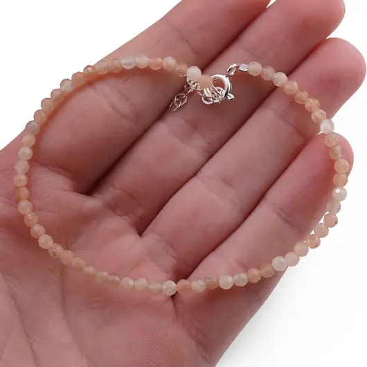 Bratara Piatra lunii piersica sfere fatetate, 3mm, imagine 3