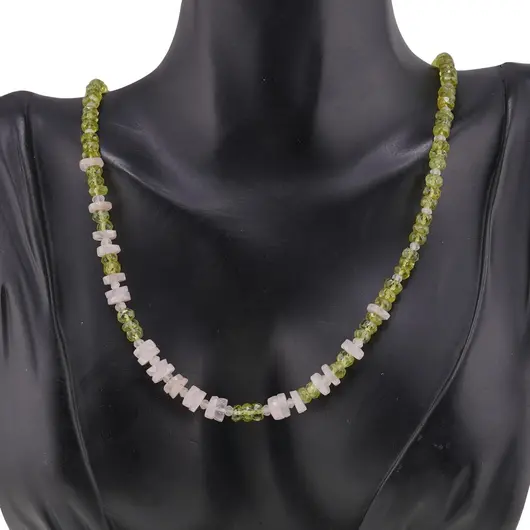 Colier Peridot discuri fatetate 4-5mm, Cuart roz discuri fatetate 6mm, Piatra lunii discuri 3mm si argint 925, imagine 2