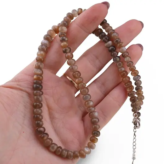 Colier Piatra lunii maro rondele 5-7mm si argint 925, imagine 3