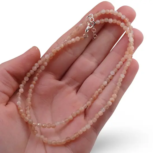 Colier Piatra lunii piersica sfere fatetate, 3mm, imagine 3