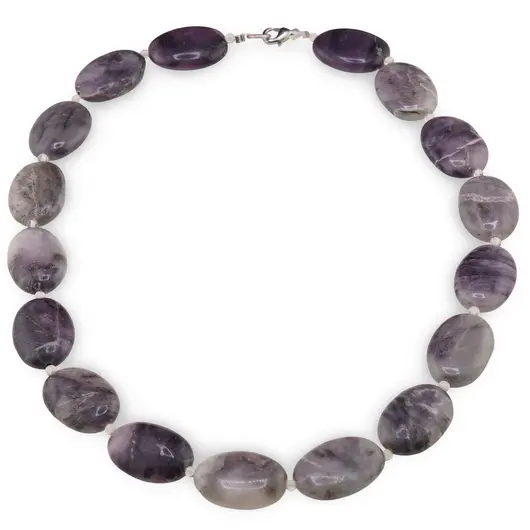 Colier Sugilit oval 24mm si Cristal de stanca sfere 3mm