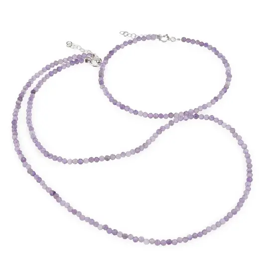 Set bratara si colier Ametist sfere fatetate, 3mm